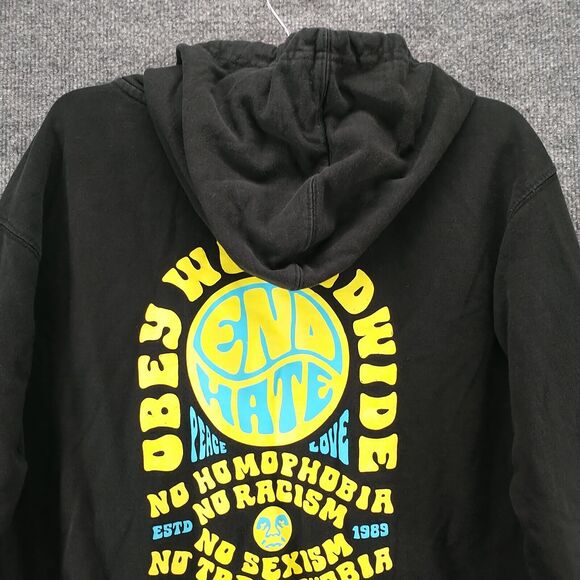 Obey Worldwide Men's End Hate Pullover Graphic Hoodie Sweatshirt Black Large - Picture 7 of 14